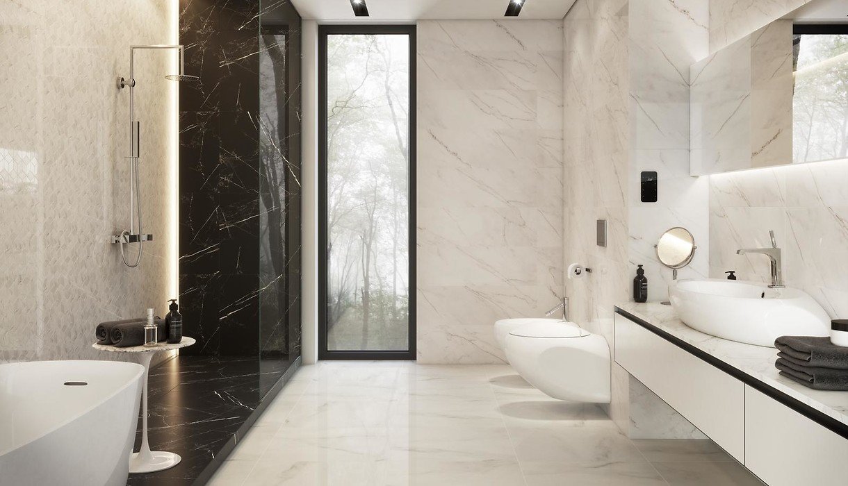 #Koupelna #mramor #Klasický styl #Moderní styl #bílá #Extra velký formát #Matný obklad #1000 - 1500 Kč/m2